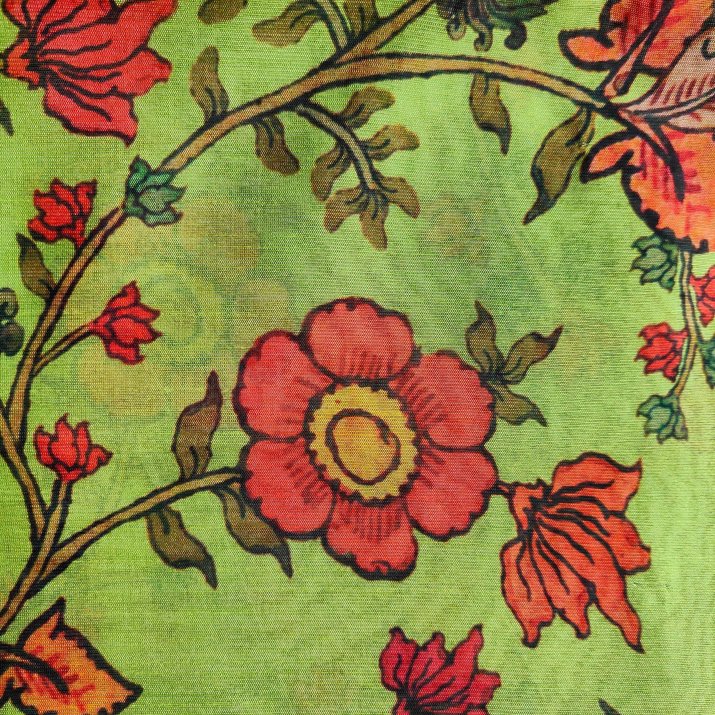 GREEN AND ORANGE KALAMKARI SAREE