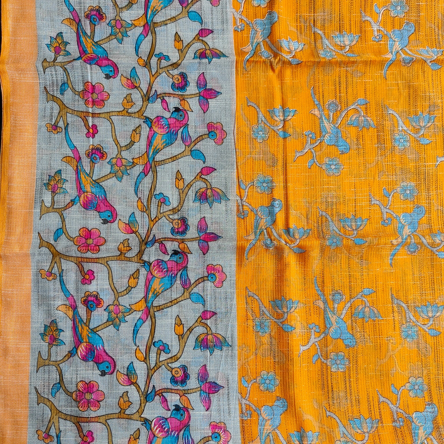 YELLOW COTTON KALAMKARI SAREE