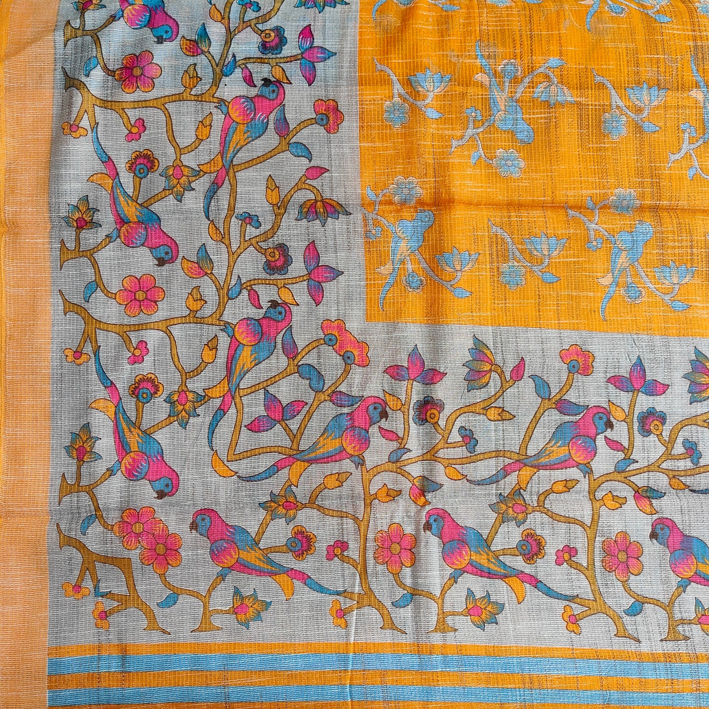 YELLOW COTTON KALAMKARI SAREE