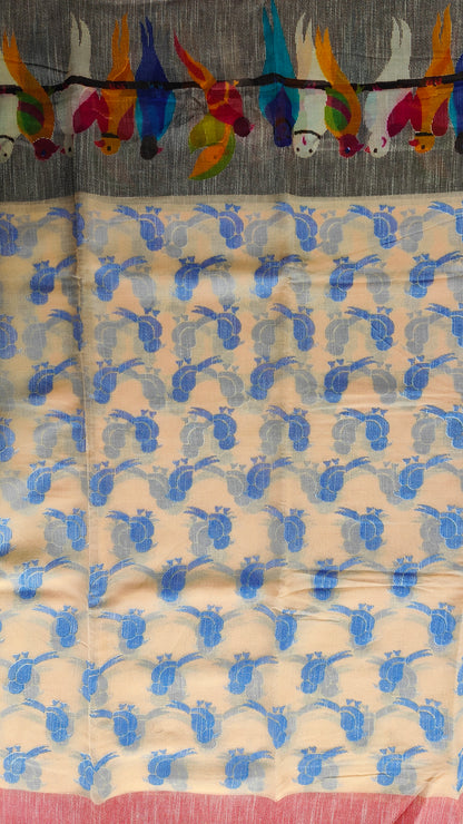 BEIGE PARROT KALAMKARI SAREE