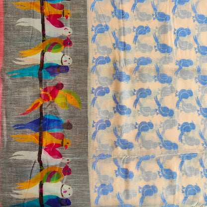 BEIGE PARROT KALAMKARI SAREE