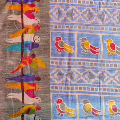 BEIGE PARROT KALAMKARI SAREE