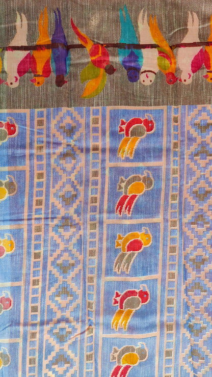 BEIGE PARROT KALAMKARI SAREE