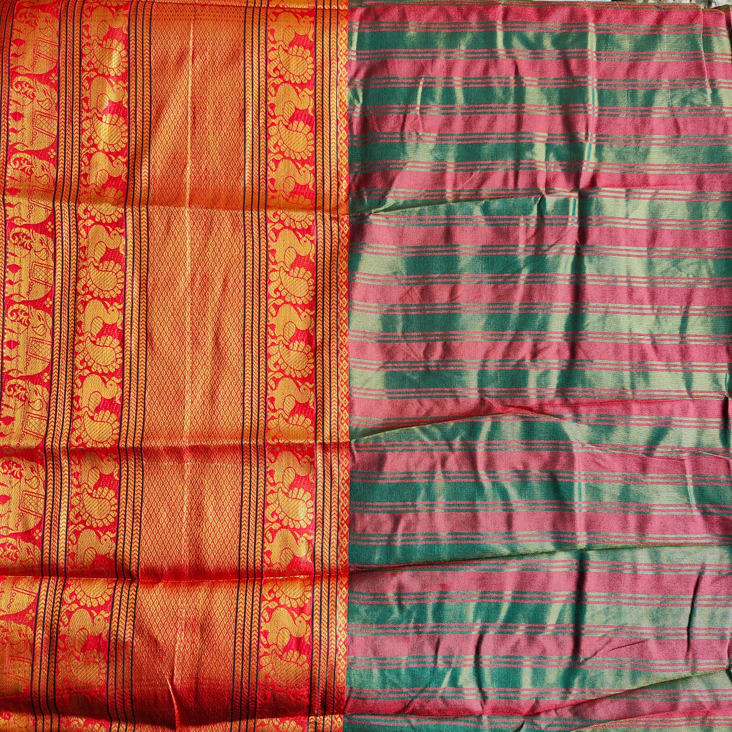 DARK GREEN RED BORDER SAREE