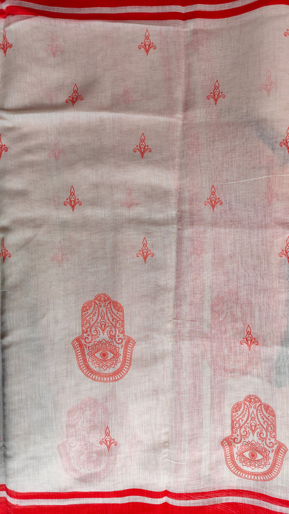 WHITE AND RED PURE COTTON SAREE