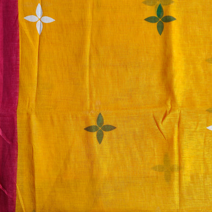 YELLOW AND GREEN PURE COTTON SAREE