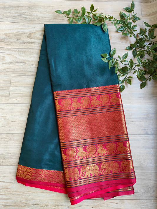 DARK GREEN RED BORDER SAREE