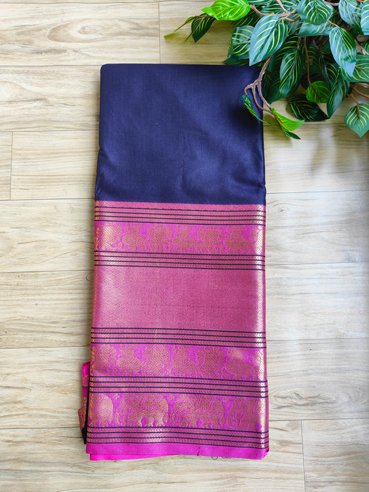 DARK BLUE PINK BORDER SAREE