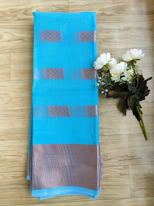 SKY  BLUE COPPERZARI SAREE