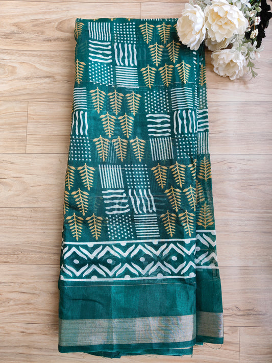 Green Printed Cotton Saree