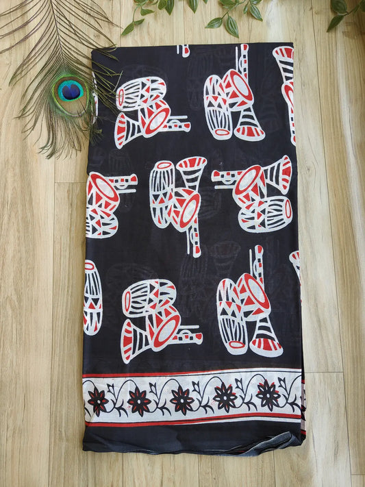 MUSICAL BLACK MULMUL COTTON SAREE