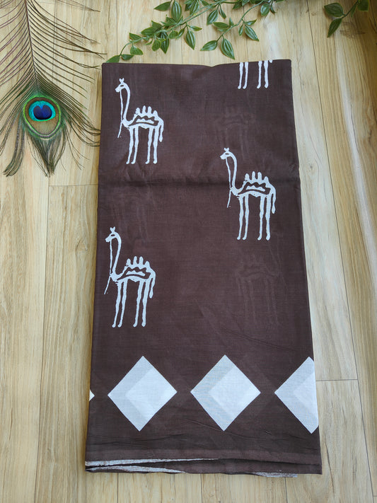 CAMEL COFFEE MULMUL COTTON SAREE