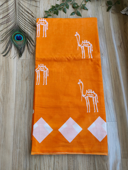 CAMEL ORANGE MULMUL COTTON SAREE