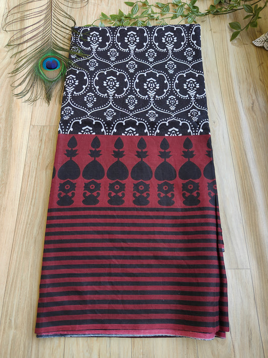 MAROON AND BLACK MULMUL COTTON SAREE