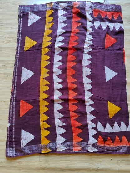 TRIANGULAR MULTICOLOR LINEN SAREE