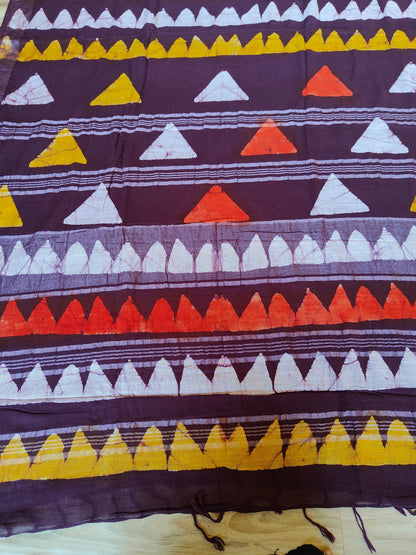 TRIANGULAR MULTICOLOR LINEN SAREE