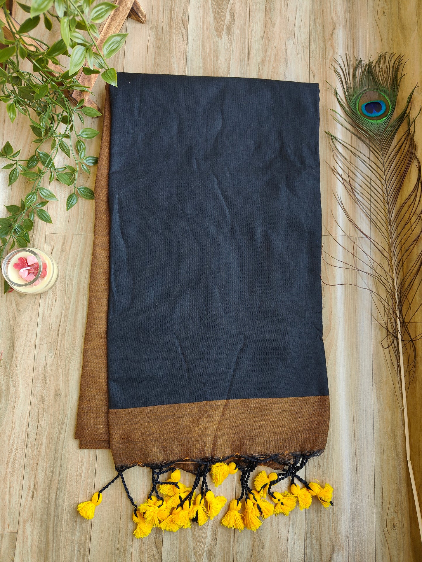 BLACK AND GOLD KHADI COTTON SAREE