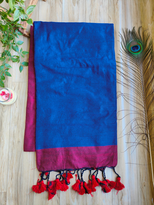 BLUE AND MAGENTA KHADI COTTON SAREE