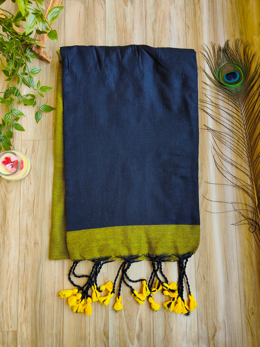 BLACK AND GREEN KHADI COTTON SAREE