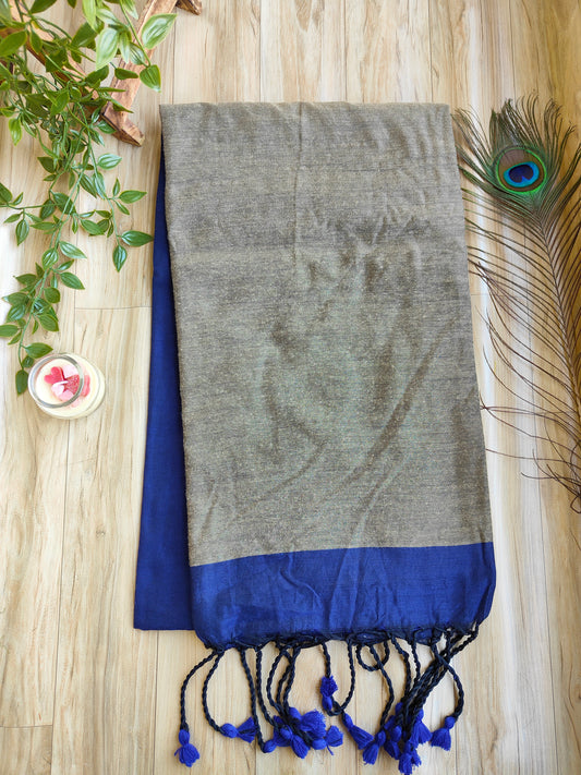 GREY AND BLUE KHADI COTTON SAREE