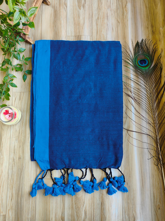 BLUE BORDER KHADI COTTON SAREE