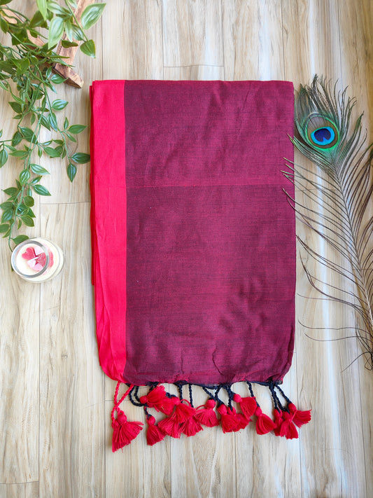 MAROON AND RED BORDER KHADI COTTON SAREE