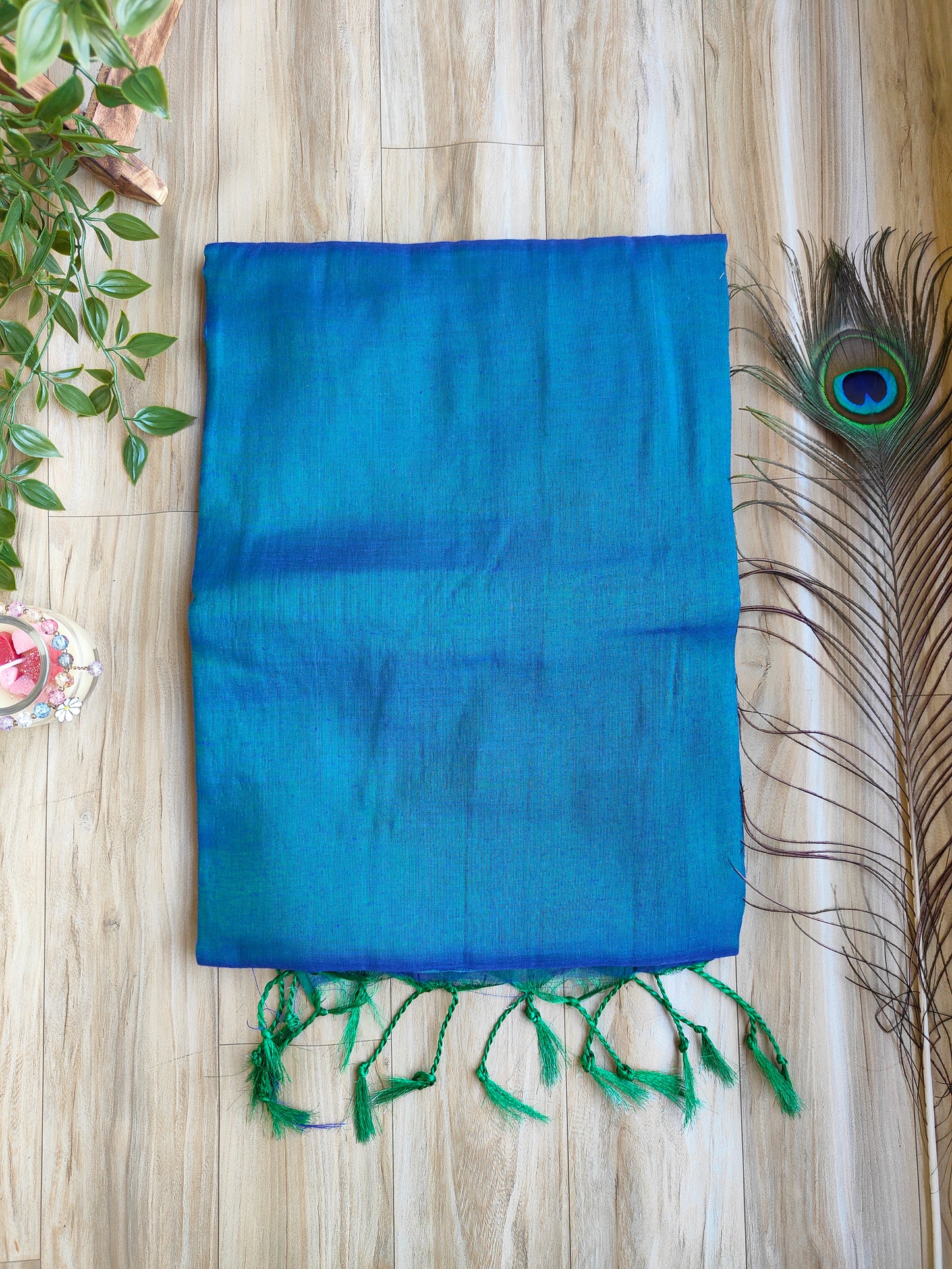 GOLDEN TEAL COTTON TISSUE SAREE