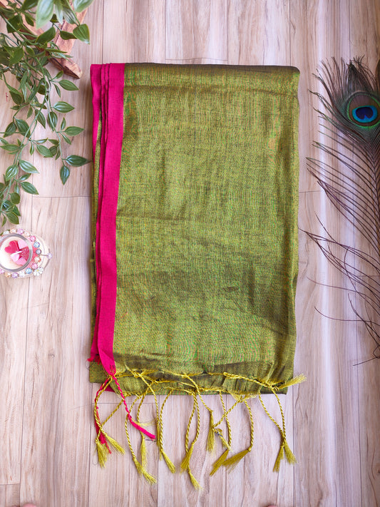 GOLDEN GREEN COTTON TISSUE SAREE