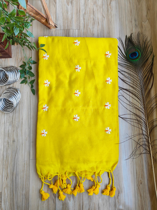 YELLOW JASMINE KHADI COTTON SAREE