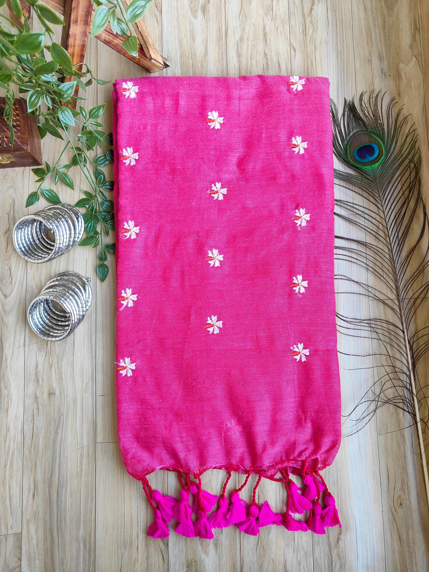 PEACH PINK JASMINE KHADI COTTON SAREE