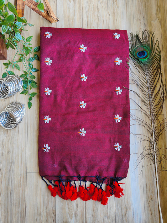 MAROON JASMINE KHADI COTTON SAREE