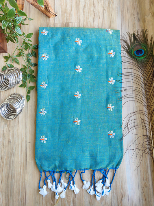 SEA GREEN JASMINE KHADI COTTON SAREE