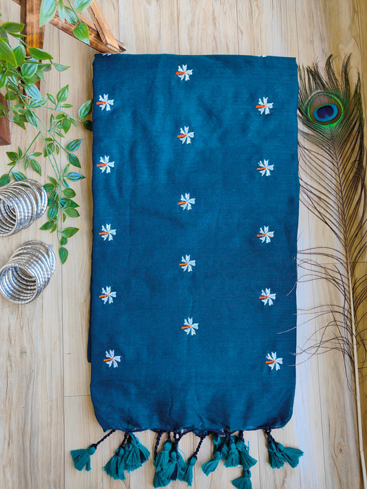 DARK BLUE JASMINE KHADI COTTON SAREE