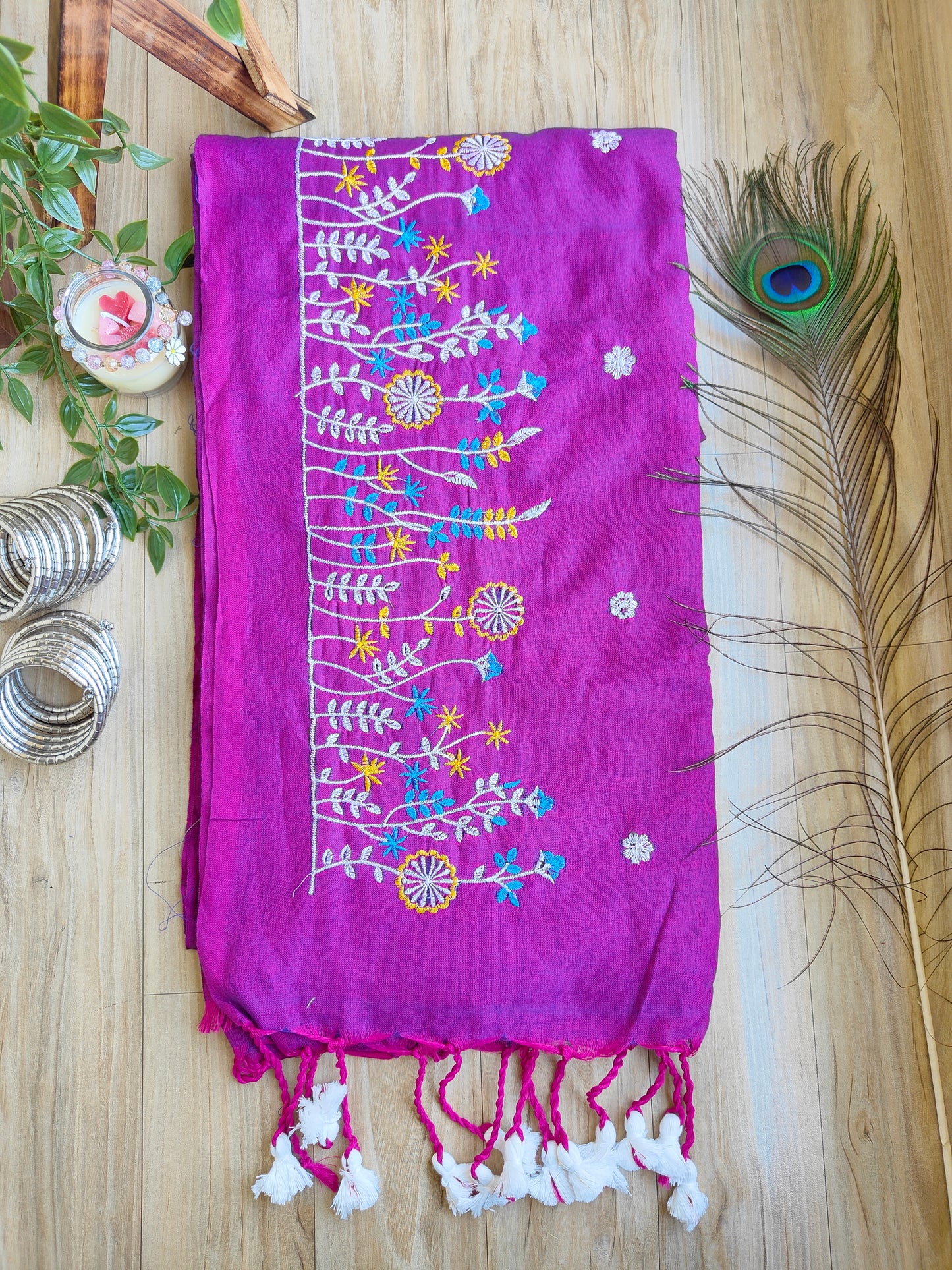 PURPLE EMBROIDERED KHADI COTTON SAREE