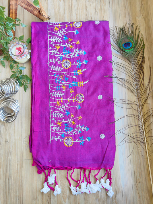 PURPLE EMBROIDERED KHADI COTTON SAREE