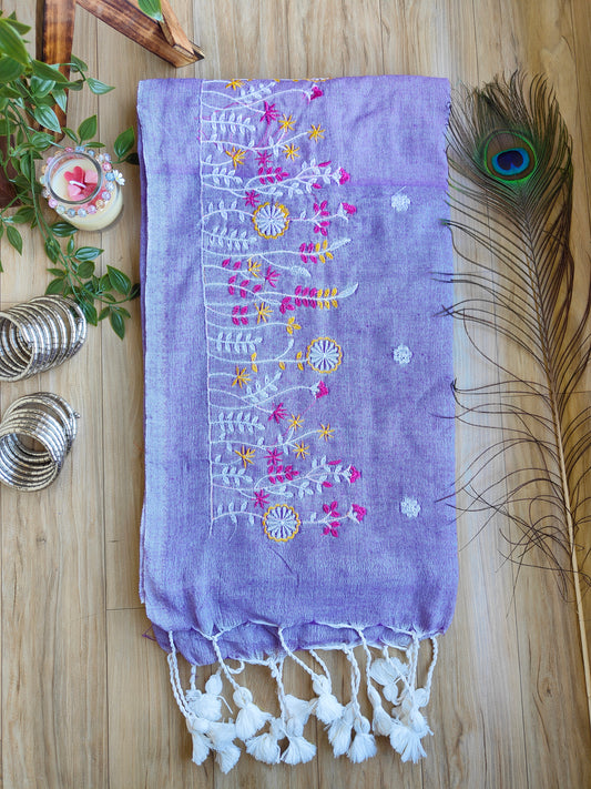 LAVENDER EMBROIDERED KHADI COTTON SAREE