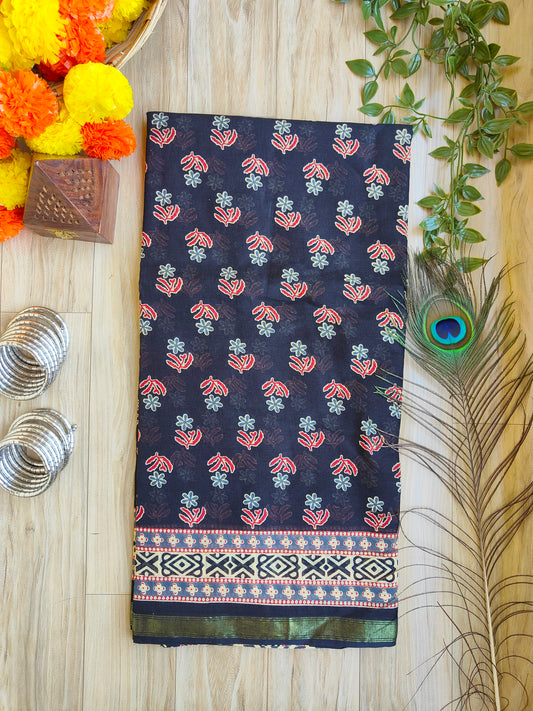 BLACK AJRAKH CHANDERI COTTON SAREE