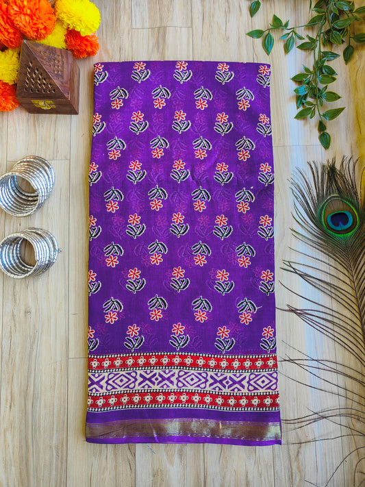 PURPLE AJRAKH CHANDERI COTTON SAREE