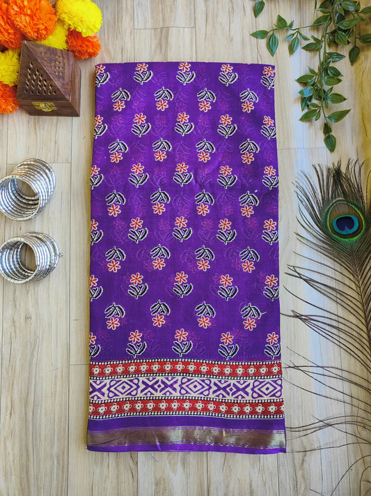 PURPLE AJRAKH CHANDERI COTTON SAREE