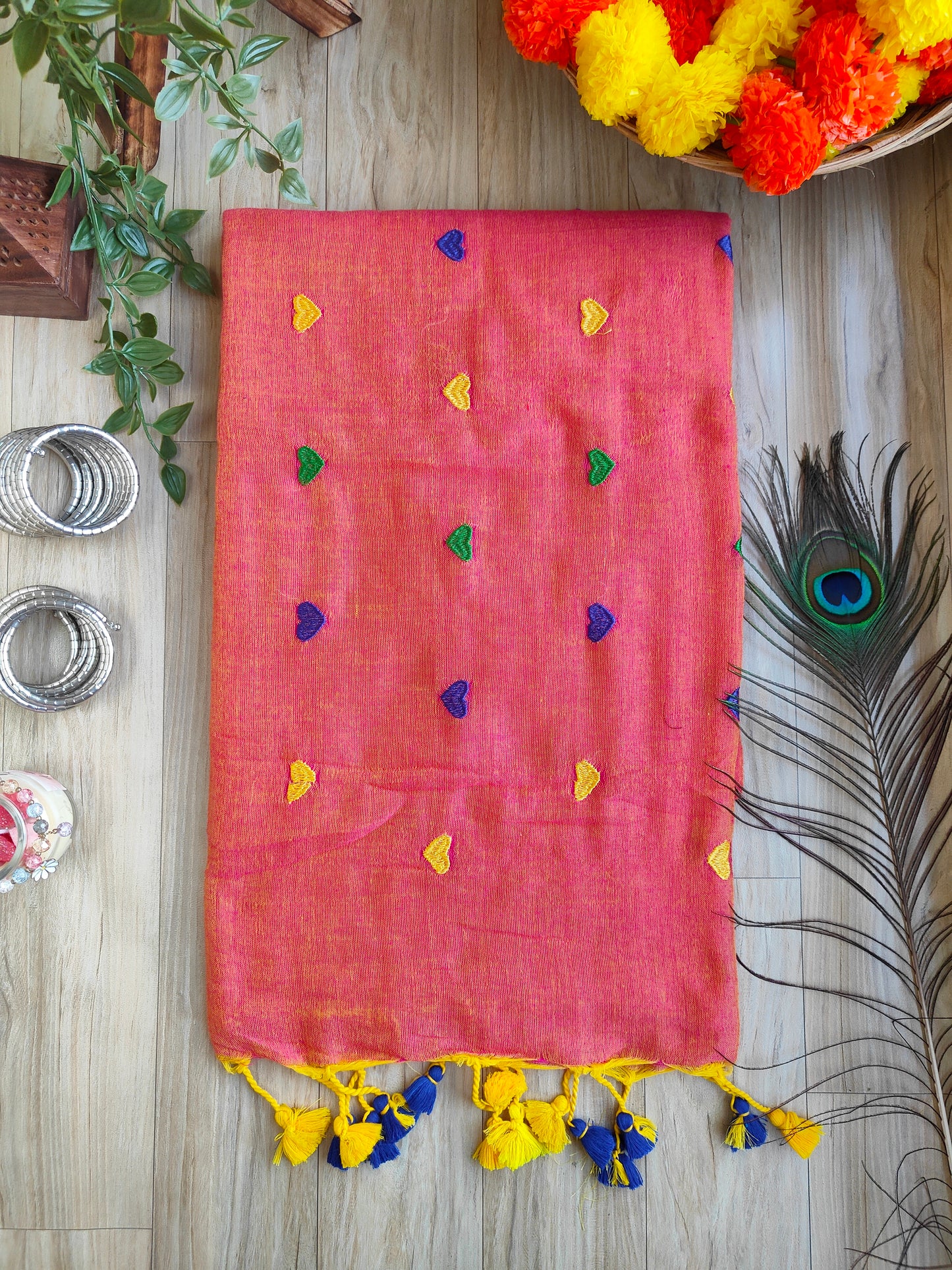 ORANGE LOVE EMBROIDERED KHADI COTTON SAREE