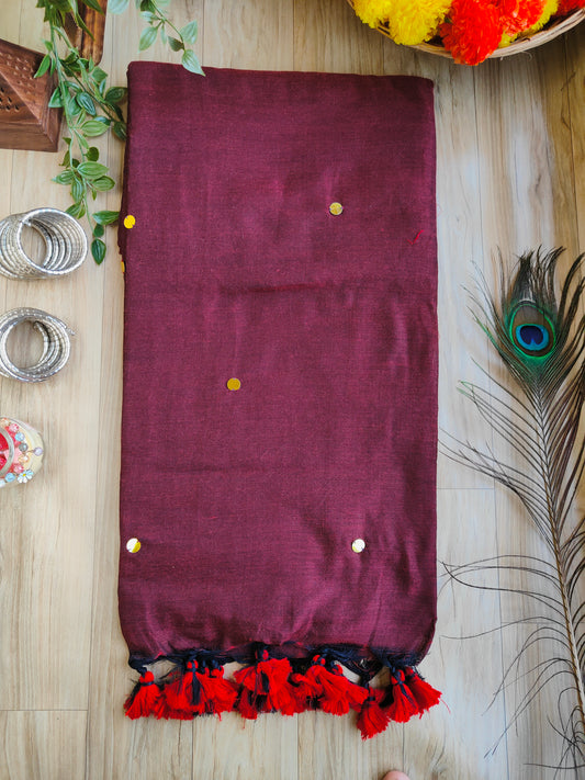 MAROON SITARA KHADI COTTON SAREE