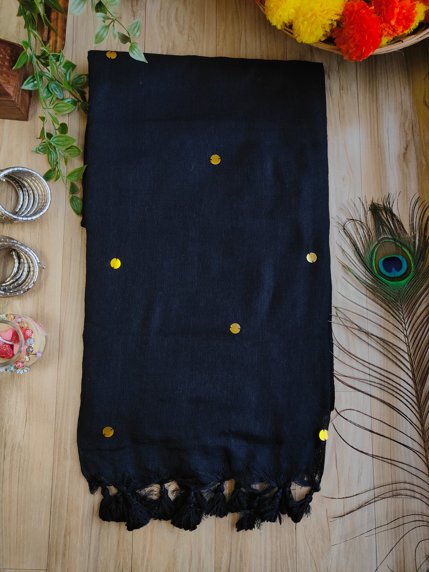 BLACK SITARA KHADI COTTON SAREE