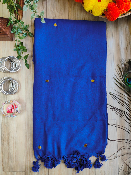 DEEP BLUE SITARA KHADI COTTON SAREE