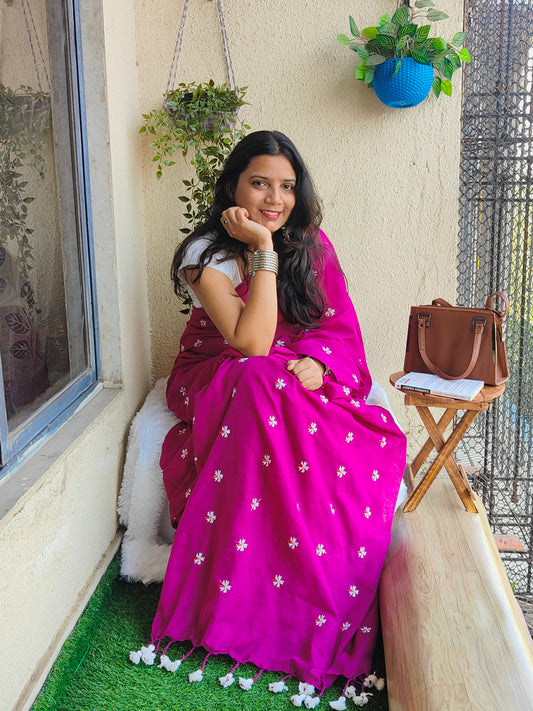 MAGENTA JASMINE KHADI COTTON SAREE