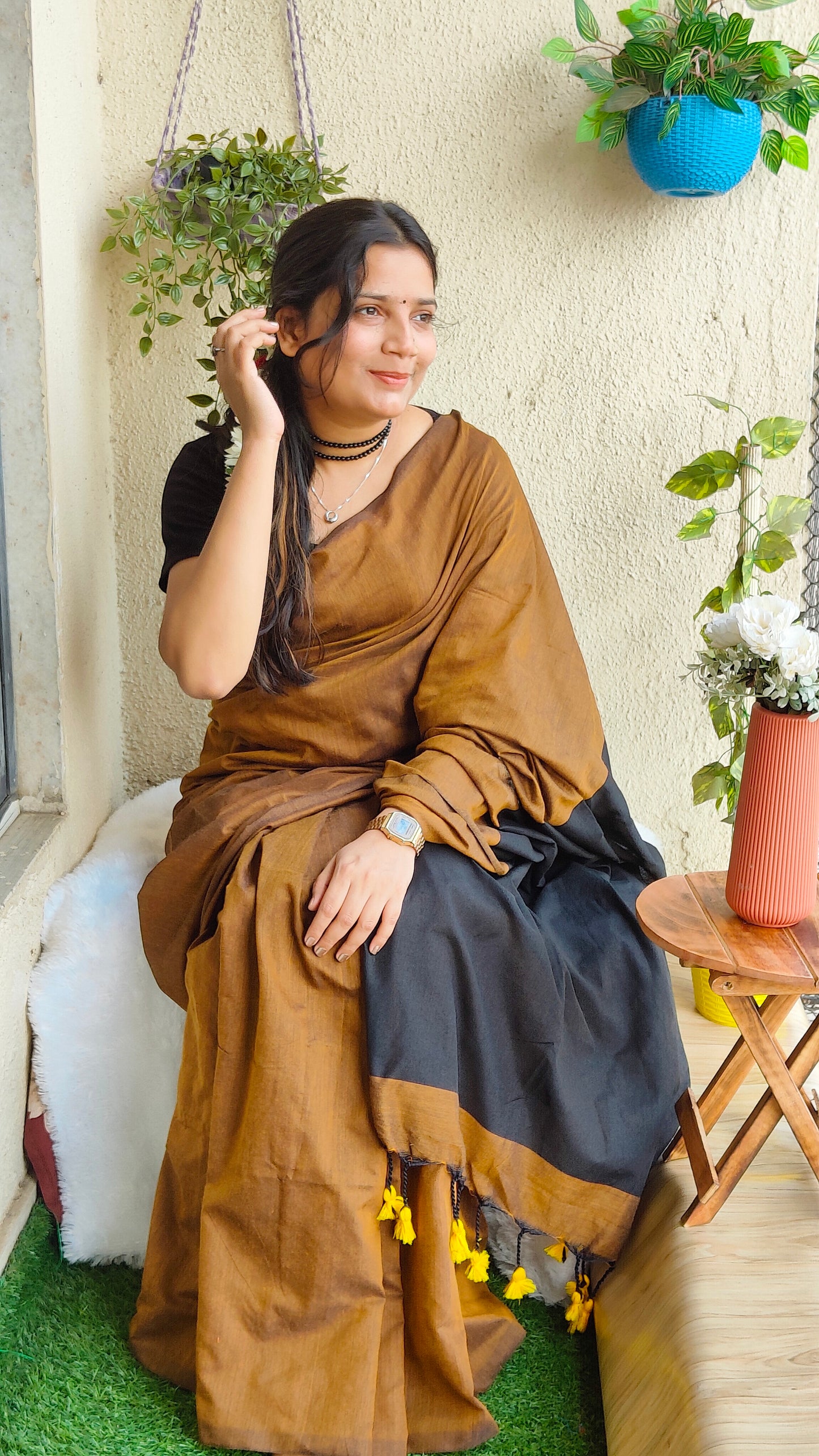 BLACK AND GOLD KHADI COTTON SAREE