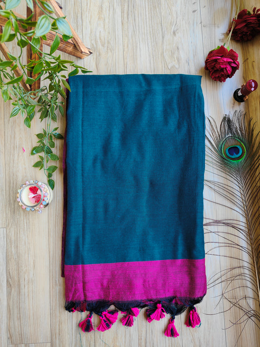 TEAL AND MAGENTA KHADI COTTON SAREE