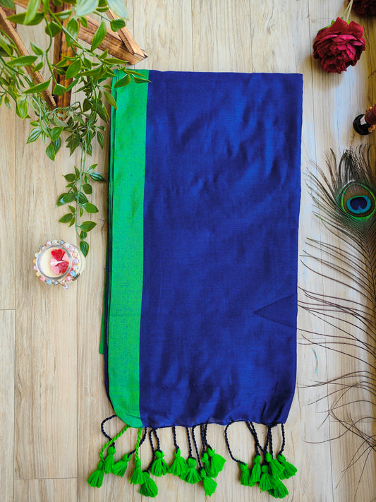 BLUE AND GREEN BORDER KHADI COTTON SAREE