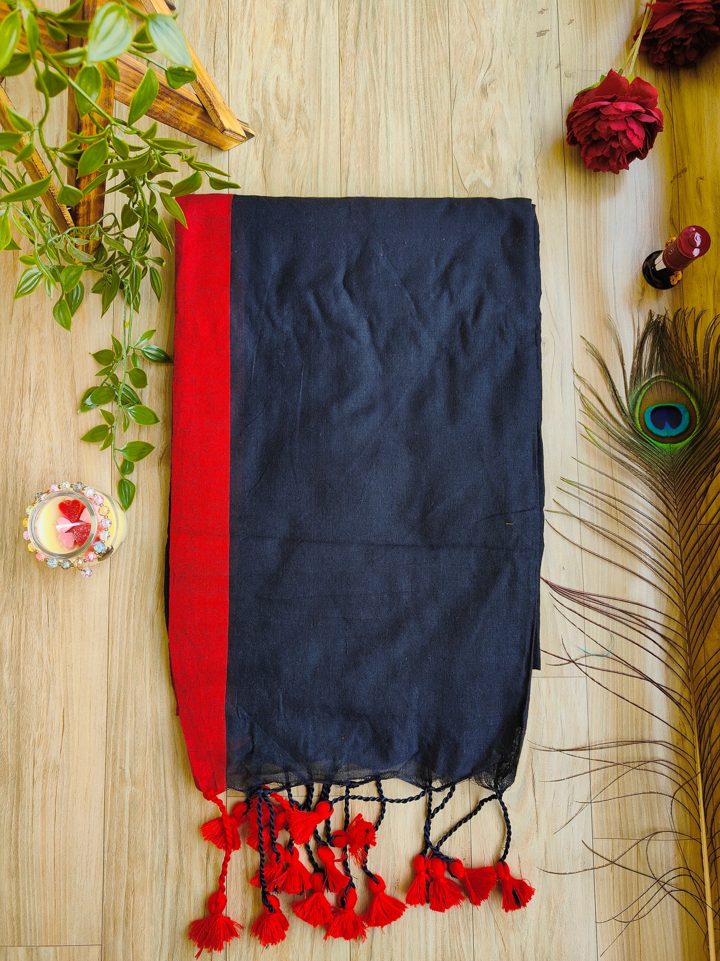 BLACK AND RED BORDER KHADI COTTON SAREE