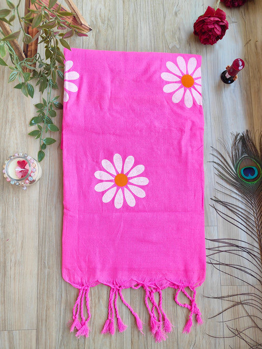 BABY PINK SUNFLOWER HAND PAINTED KHADI COTTON SAREE