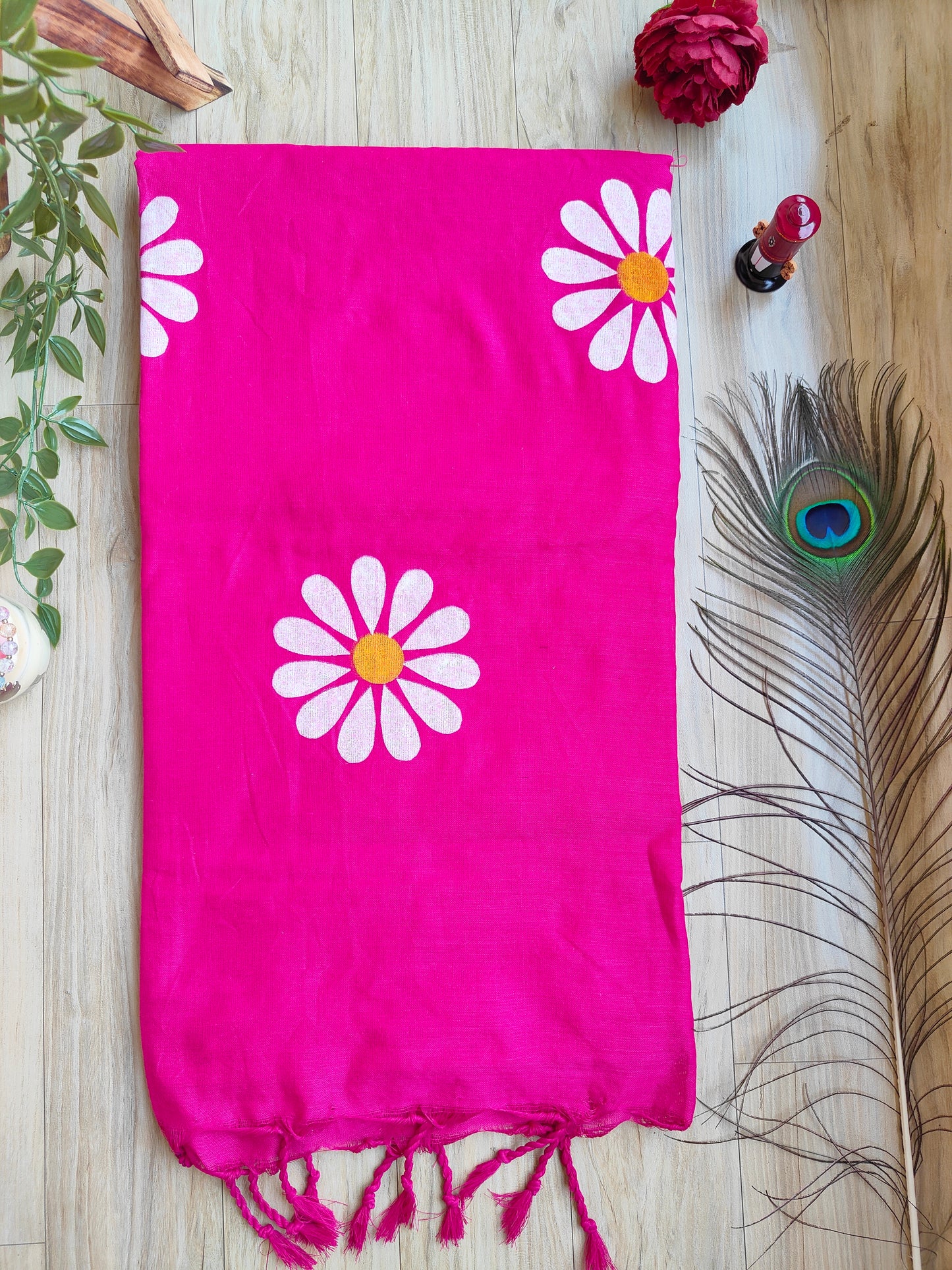 SOFT PINK SUNFLOWER HAND PAINTED KHADI COTTON SAREE